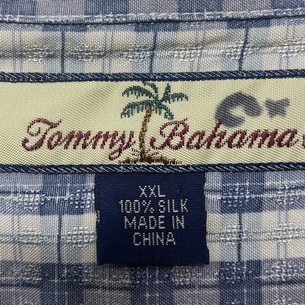 Tommy Bahama Men’s 100% Silk Shirt XXL Gray Plaid Side Slits - Picture 3 of 13